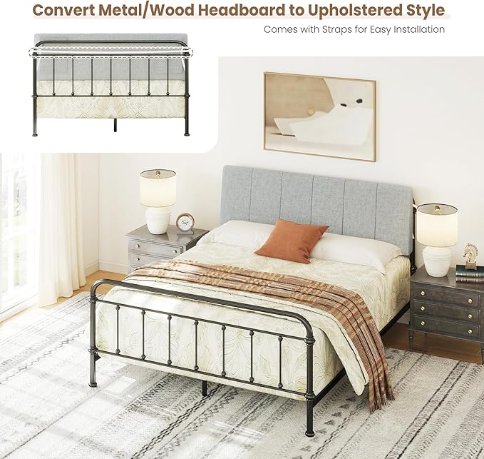 Queen Size Headboard Only-No Assembly, Upholstered Headboard Queen Size Linen Fabric Modern Style Headboards Extra-Thick, Light Gray