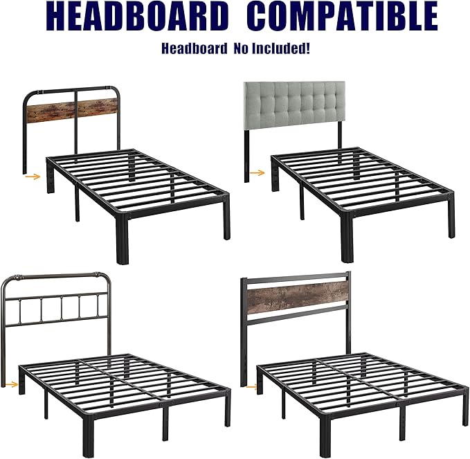 Hunlostten 18in High Heavy Duty California King Bed Frames No Box Spring Needed, Metal Platform Cal King Bed Frame with Round Corners, Easy Assembly, Noise Free, Black