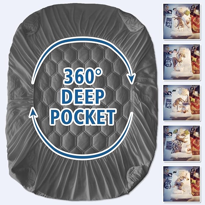 Waterproof Mattress Pad Full Size, Breathable Mattress Protector with 6-16” Deep Pocket, Gray
