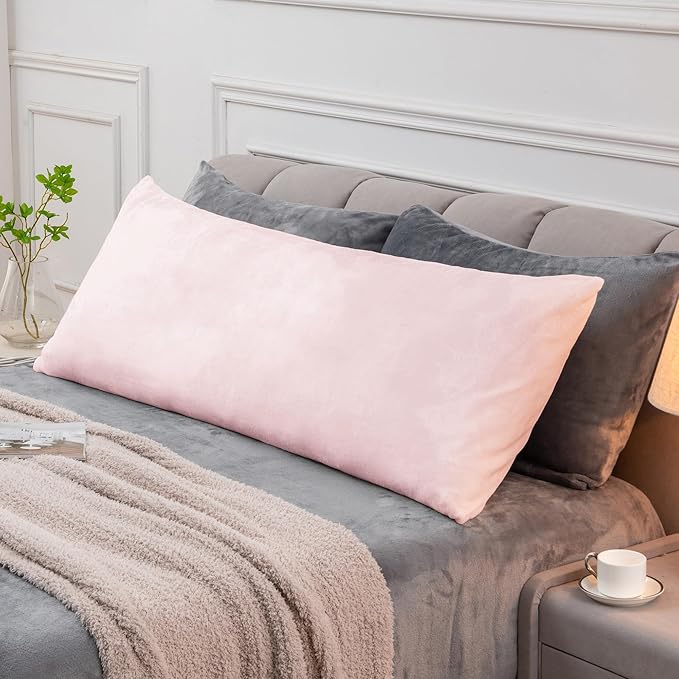 BEDELITE Body Pillow Cover with Zipper Closure, Super Soft and Cozy Fuzzy Fleece Pillowcase 20 x 54 Inches, Luxury Fluffy Plush Long Body Pillow Pillowcase for All Seasons(Pink)