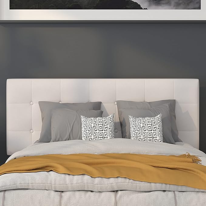 Flash Furniture Lennox Tufted Upholstered Full Size Headboard in White Vinyl