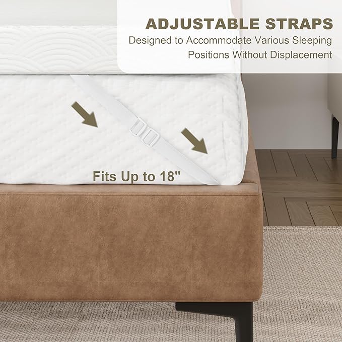 Zenzy 3" Twin Bamboo Mattress Topper Cover, Oeko-TEX Certified, Ultra-Soft Zippered Topper Protector with Adjustable Straps, Washable (Cover Only)
