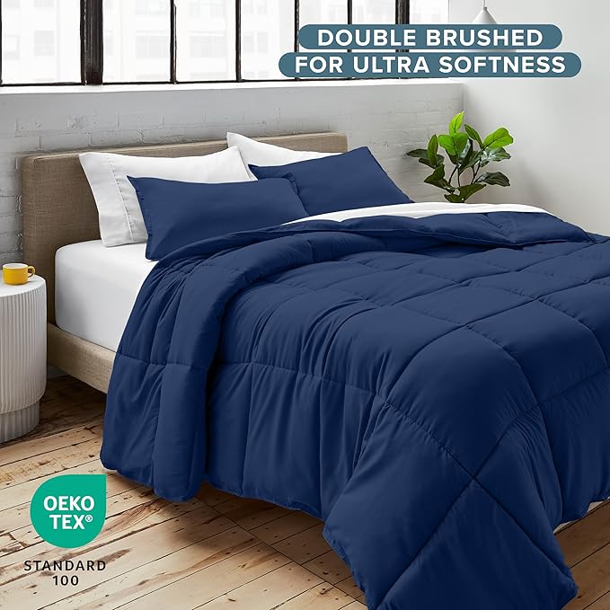 Bare Home Comforter Set - Full Size - Ultra-Soft - Goose Down Alternative - Premium 1800 Series - All Season Warmth (Full, Dark Blue)