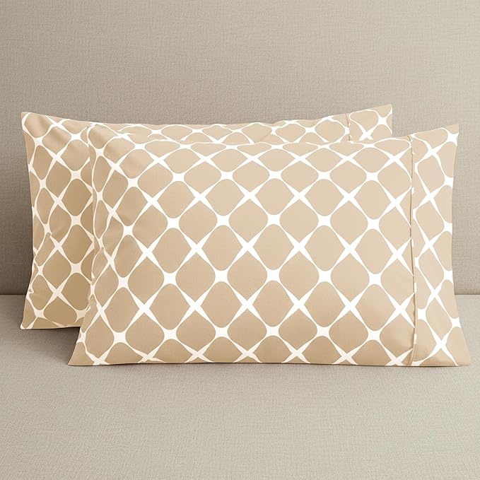 Elegant Comfort Luxury Ultra-Soft 2-Piece Pillowcase Set - 1500 Premium Hotel Quality Microfiber Double Brushed - Wrinkle Resistant, King Size, Bloomingdale Pattern Cream