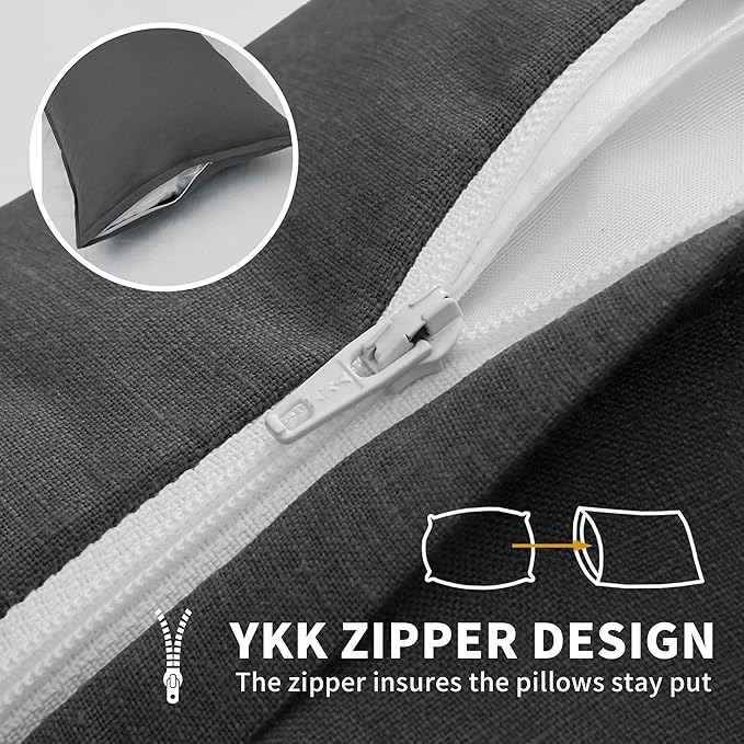 CHUFFED Linen Pillow Cases 2 Pack 100% Linen Queen Pillowcases, Breathable and Cooling Washed Pillow Shams with Zipper Closure, 20x30 Inches,Dark Grey