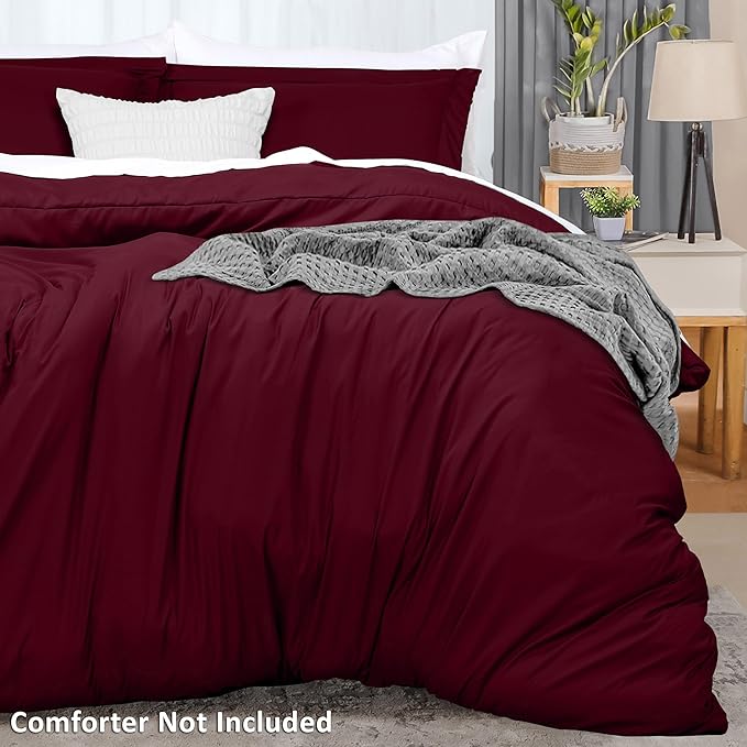 Utopia Bedding Duvet Cover Full Size - 3 Piece with Zipper Closure - 1 Comforter Cover 80X90 Inches & 2 Pillow Shams 20X26 Inches (Burgundy) Comforter Not Included