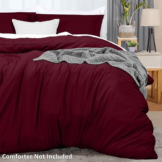 Utopia Bedding Duvet Cover Queen Size - 3 Piece with Zipper Closure - 1 Comforter Cover 90X90 Inches & 2 Pillow Shams 20X26 Inches (Burgundy) Comforter Not Included