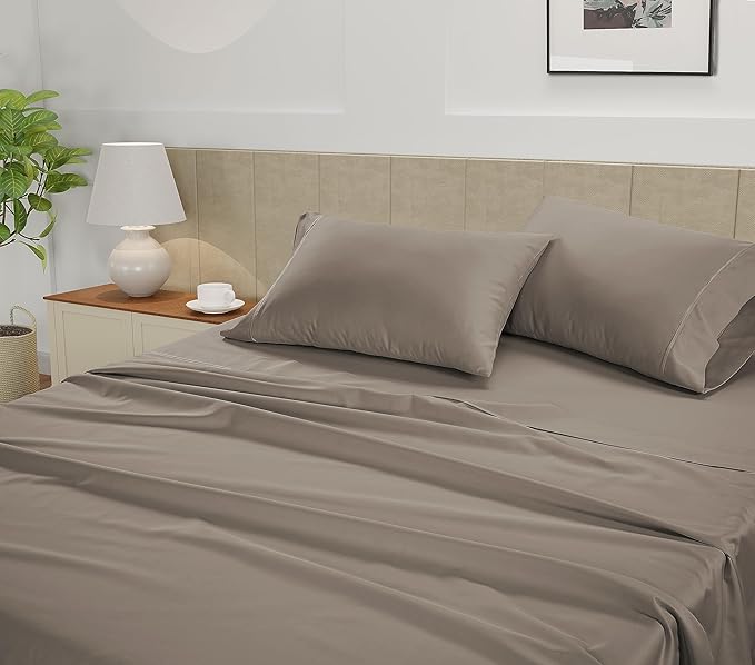 LANE LINEN 100% Cotton Sheets Twin Size - 450 Thread Count Sateen Weave for Smooth Feel On Skin - Extra Soft & Breathable Twin Sheet Set for Single Beds - Fits Mattresses Upto 15'' Deep - Taupe