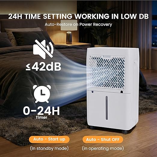 50Pints Dehumidifier with Drain Hose, 3,500 Sq.Ft Dehumidifier for Basement, 4.5L/1.19 Gallon Tank, Energy Star Cert. 41dB, Airflow Swing, Humidity Remover for Home, Bedroom & Bathroom