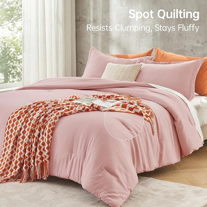 MUXHOMO Oversized King Comforter Sets, All Season Ultra Soft Down Alternative Bedding - 3 Piece Lightweight Bed Set Includes 1 Comforter (120"x98") and 2 Pillow Shams (20"x36"), Rose Gold