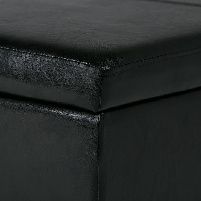 SIMPLIHOME Avalon Storage Ottoman Bench - 48" Wide x 16" High Upholstered Vegan Leather Rectangular Lift-Top Ottoman in Midnight Black, Contemporary Bench for Living Room with High-Density Foam