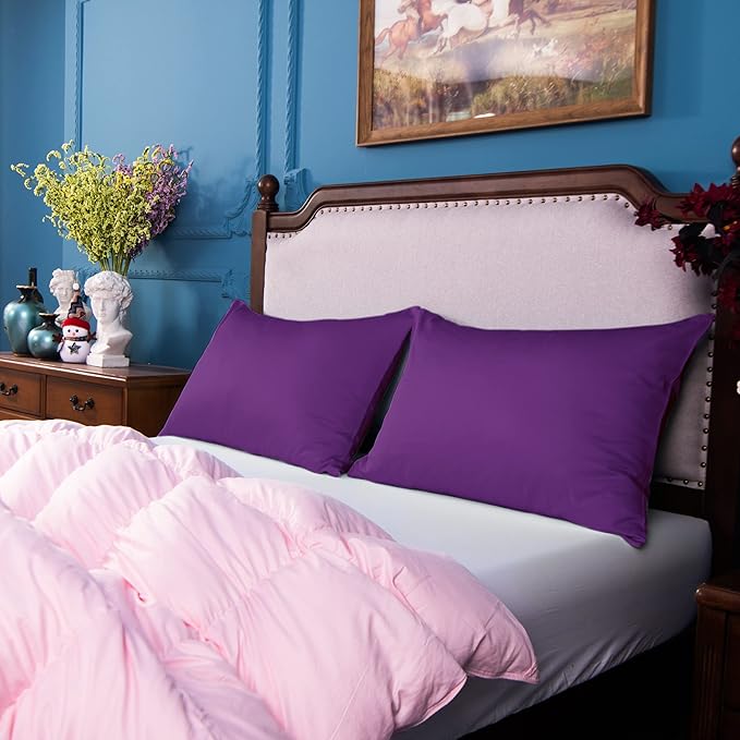 NTBAY Egyptian Cotton Queen Pillowcases - Set of 2, 500 Thread Count Cotton Pillowcases - Soft and Breathable Envelope Closure Pillow Cases - 20x30 Pillow Covers for Bed, Purple