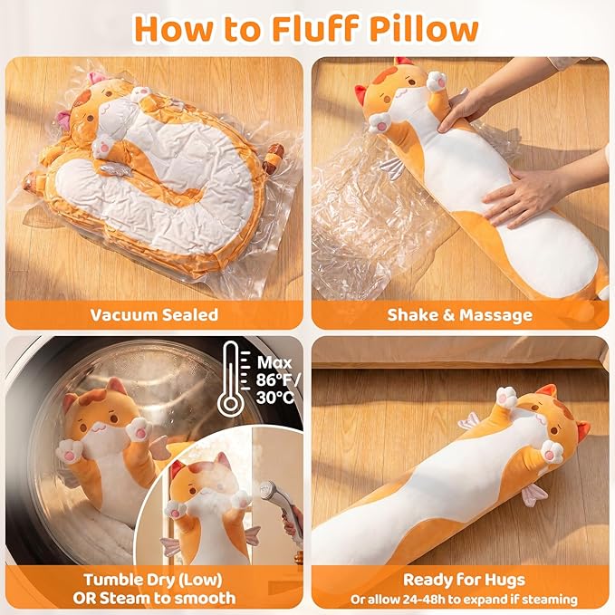 Mewaii Long Cat Plush 5 Sizes, 120% Extra Filling Giant Plushness Kids Body Pillow, Kawaii Cute Brown Cat Stuffed Animals Plushies, Big Long Body Pillow Cat Plush Gift for Girls 20”