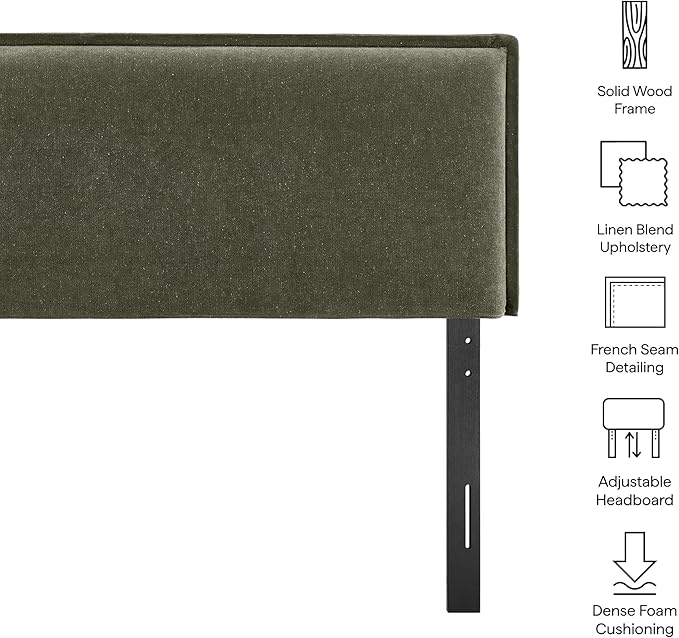 Modway Camille Full Size Upholstered Linen Blend Headboard with Removable Slipcover – in Sage - Padded Pillow Style Headboard with Adjustable Mounting for Full Beds