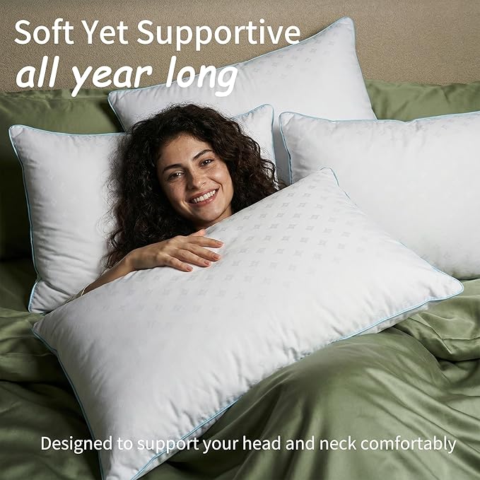 Pillows Standard Size Set of 2 – Standard Bed Pillows for Sleeping, Down Alternative Fill, Supportive Comfort, Hotel Style, Machine Washable, for Side Back Stomach Sleepers