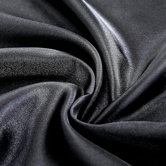Homiest 3pcs Satin Sheets Set Luxury Silky Satin Bedding Set with Deep Pocket, 1 Fitted Sheet + 1 Flat Sheet + 1 Pillowcase (Twin XL Size, Black)