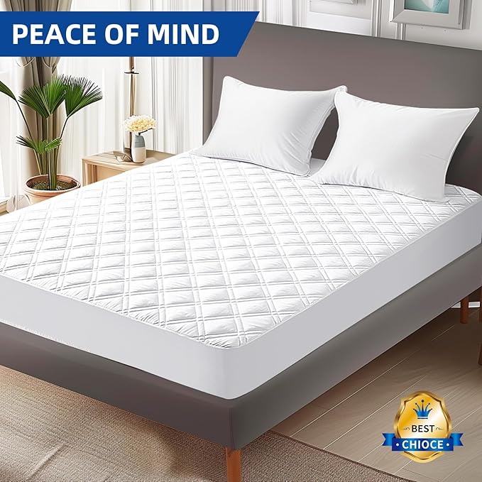 MEELUS California King Mattress Protector, Breathable Waterproof Cal King Mattress Pad Cover Fitted Deep Pocket 8"-21", Soft Noiseless Mattress Cover Washable Cooling Added for Home Hotel, White