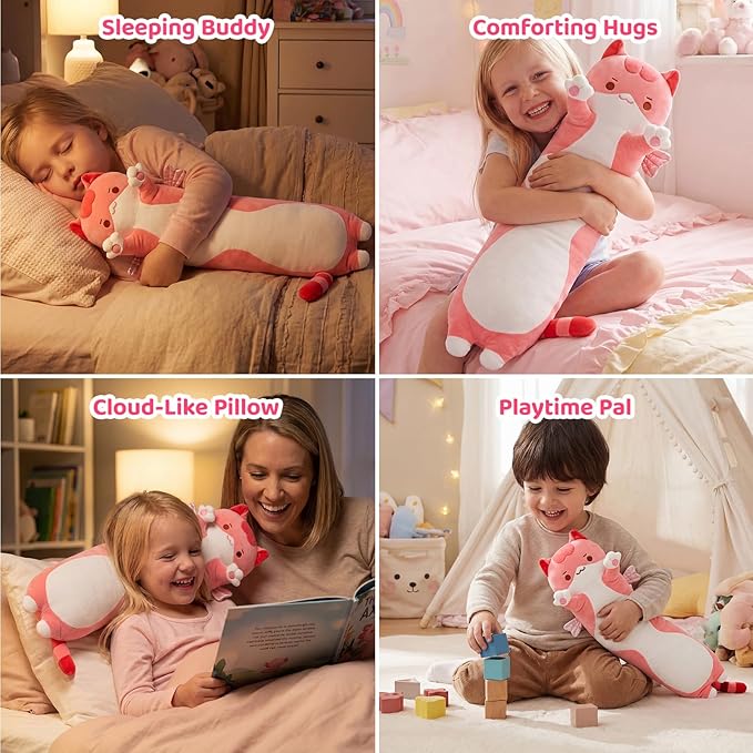 Mewaii Long Cat Plush 5 Sizes, 120% Extra Filling Giant Plushness Kids Body Pillow, Kawaii Cute Pink Cat Stuffed Animals Plushies, Big Long Body Pillow Cat Plush Gift for Girls 28”