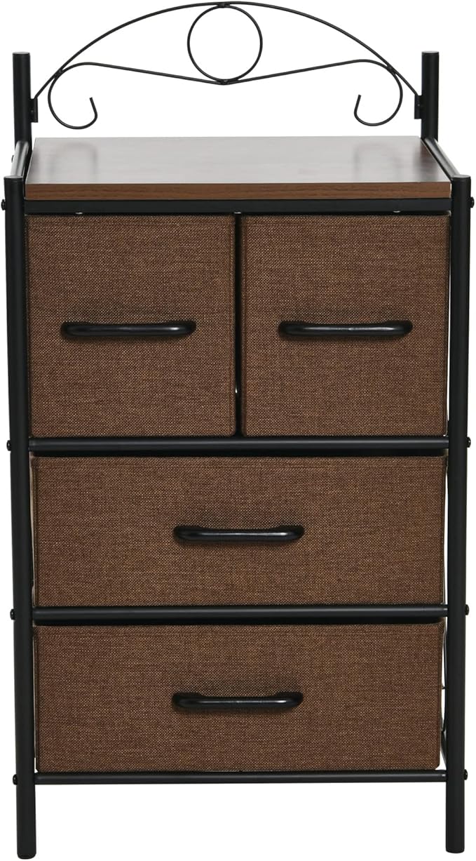 Household Essentials Mid Century Walnut & Iron 4-Drawer Chest