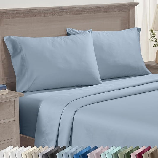 Luxuriously Soft Premium 600 Thread Count, 100% Cotton Set of 2 Cases, Crisp Pillowcases Standard Set of 2 Fits Standard & Queen Pillows (Blue)