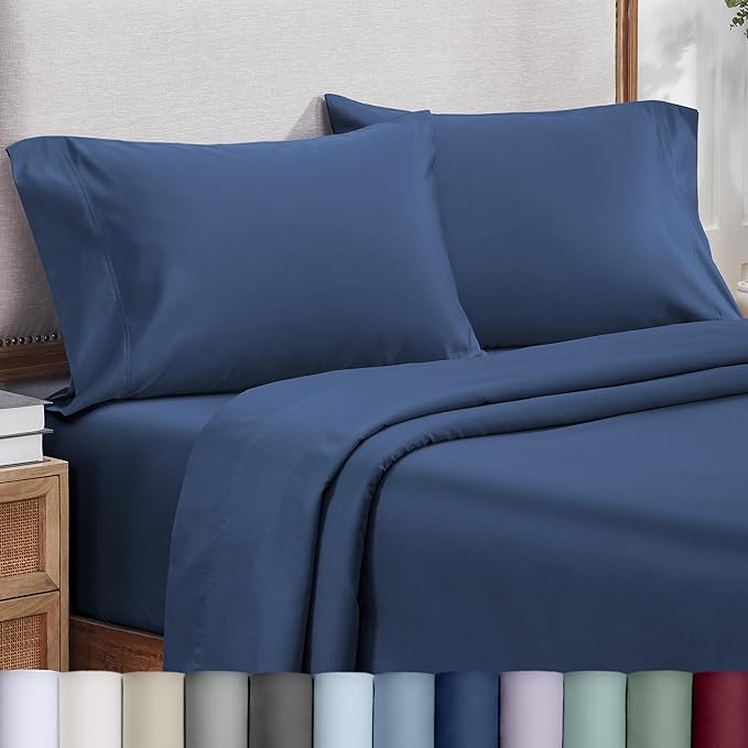 California Design Den Natural 100% Cotton Pillow Cases Queen Size Set of 2 - Luxuriously Soft and Thick 800 Thread Count, Smooth Sateen Pillow Covers Queen Size/Standard Size - Classic Blue