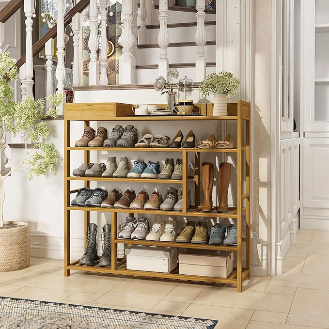 Bamworld Shoe Rack for Front Door Entrance Bamboo Shoe Organizer with Storage Box Free Standing Shoe Cabinet Shoe Storage Shelf for entryway, Closet and Doorway (Natural)