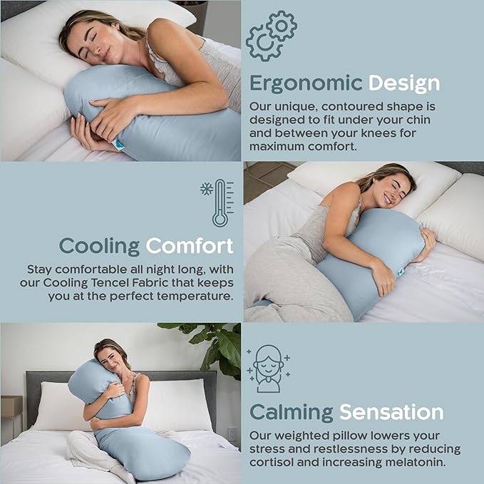 Weighted Body Pillow 8lbs - Weighted Pillow for Deeper Sleep (48" x 14") - Cooling Body Pillows for Adults, Side Sleeper Body Pillows with Cover (X-Large/Arctic Blue)