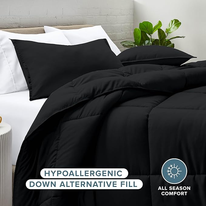 Bare Home Comforter Set - Ultra-Soft - Goose Down Alternative - Premium 1800 Series - All Season Warmth (King/Cal King, Black)
