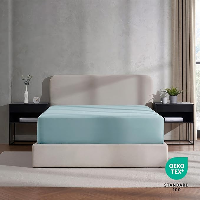 Nestl 4 Pack Light Blue Fitted Sheet Extra Deep Pocket, Hotel Luxury QueenFitted Sheet Only Easily Fits 18 to 24 Inch Mattress, Super Soft, Wrinkle-Free and Breathable with Corner Straps