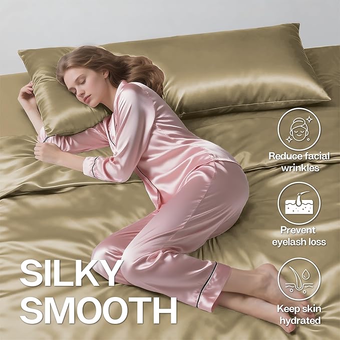 MR&HM Satin Body Pillow Cover, Soft and Breathable Body Pillow Case with Envelope Closure, Cooling and Silky Long Pillowcase for Hair and Skin,Grey (20x54, Golden Bronze)