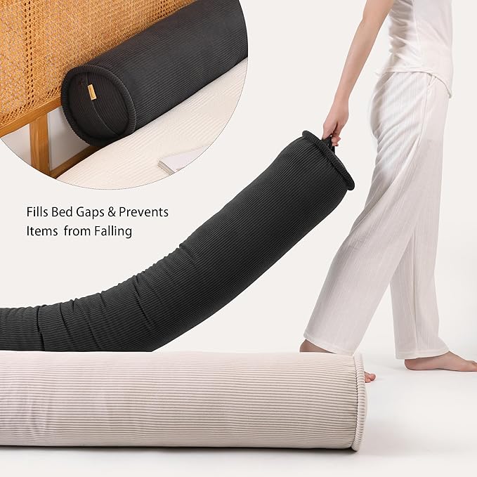 Body Pillow for Adults – Corduroy Long Round Bolster Pillow for Bed, Cuddle Pillow with Full Support for Side Sleepers & Restful Sleep,47 x 7.87 Inches,Lamp Black