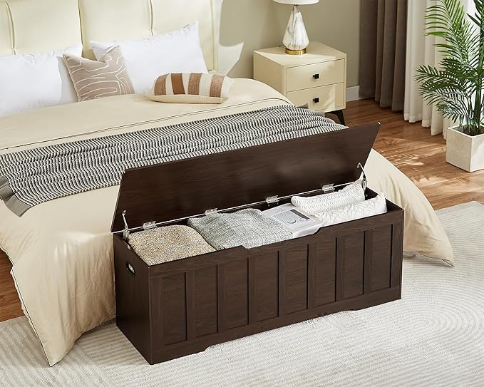 VANKILEY 51.2" Storage Chest Extra Large,Storage Bench with 2 Safety Hinges,Shoe Bench,51.2 * 15.7 * 19.1 inches,Wooden Trunk for Bedroom,livingroom,entryway,Supports 220 lb,Easy Assembly(Espresso).
