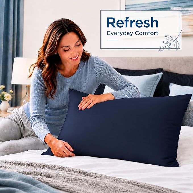 ZPECC Navy Pillow Cases Queen Size Set of 4, 20x30 Envelope Closure Pillowcases, Soft Plain Brushed Microfiber Covers Hypoallergenic Breathable