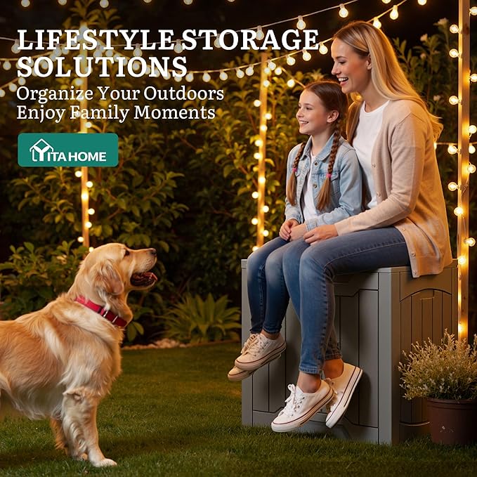 YITAHOME Outdoor Resin Storage Box 31 Gal, Water-resistant Patio Deck Box Outdoor Storage Box for Pillows, Garden Equipment, Securely Lockable, Light Brown