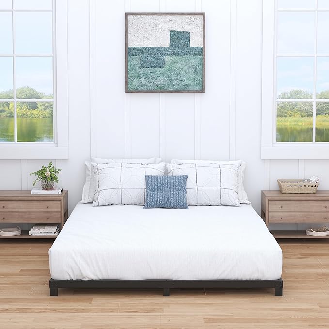 Nailsong 3 Inch Bed Frame Queen Size Low Profile, Queen Bed Frame No Box Spring Needed, Heavy Duty Metal, Easy Assembly, Black