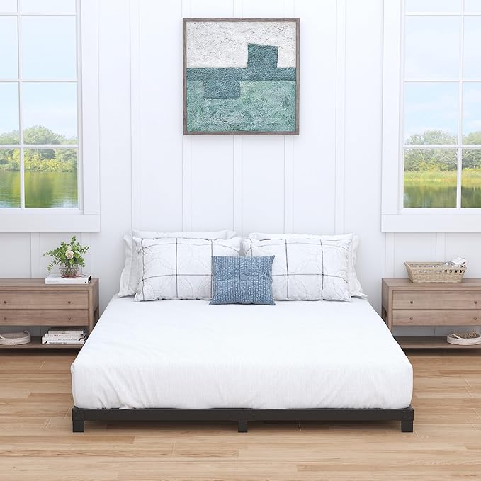 Nailsong 3 Inch Bed Frame King Size Low Profile, King Bed Frame No Box Spring Needed, Heavy Duty Metal, Easy Assembly, Black