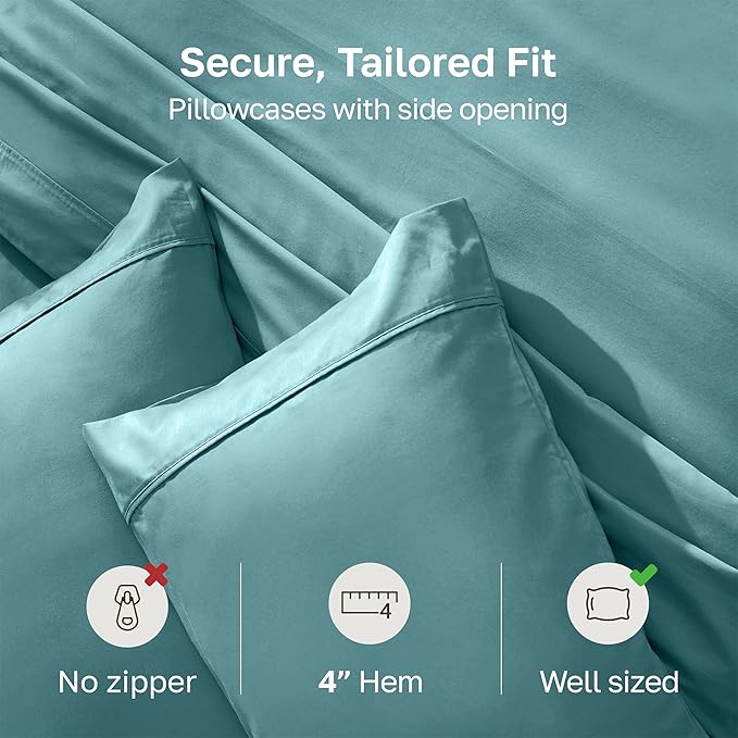 California Design Den Soft King Size Pillow Cases, 100% Cotton Set of 2, Cool & Smooth, 400 Thread Count, Sateen Pillow Cases (Teal)