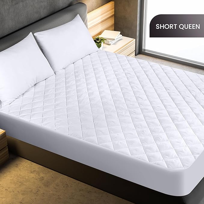 Utopia Bedding Quilted Fitted Mattress Pad, Short Queen Size, Elastic Fitted Mattress Topper Protector and Cover with Deep Pocket Stretches up to 16 Inches, Machine Washable (White)