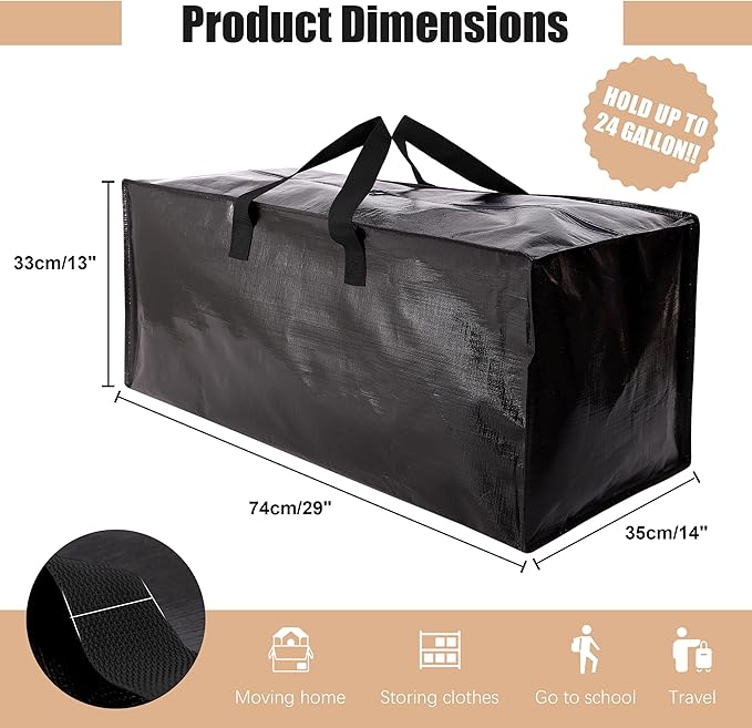 NATURELUX Heavy Duty Moving Bags with Backpack Straps and Strong Handles, Alternative to Moving Boxes and Storage Totes for Dorm Room Essentials, 12 Pack, Black