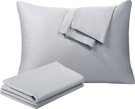 100% Egyptian Cotton Pillow Protectors Set of 2, 400 Thread Count Sateen Weave Cooling Pillowcase, Easy Care Zippered Style Pillow Covers (Gray, Standard)