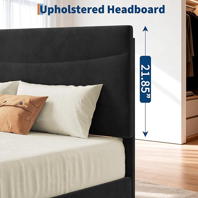 IDEALHOUSE King Size Upholstered Platform Bed Frame with Ergonomic Headboard, Beige Soft Fabric, Heavy Duty Wooden Slats, Noise-Free, 6.3" Underbed Storage, No Box Spring Needed, Easy Assembly