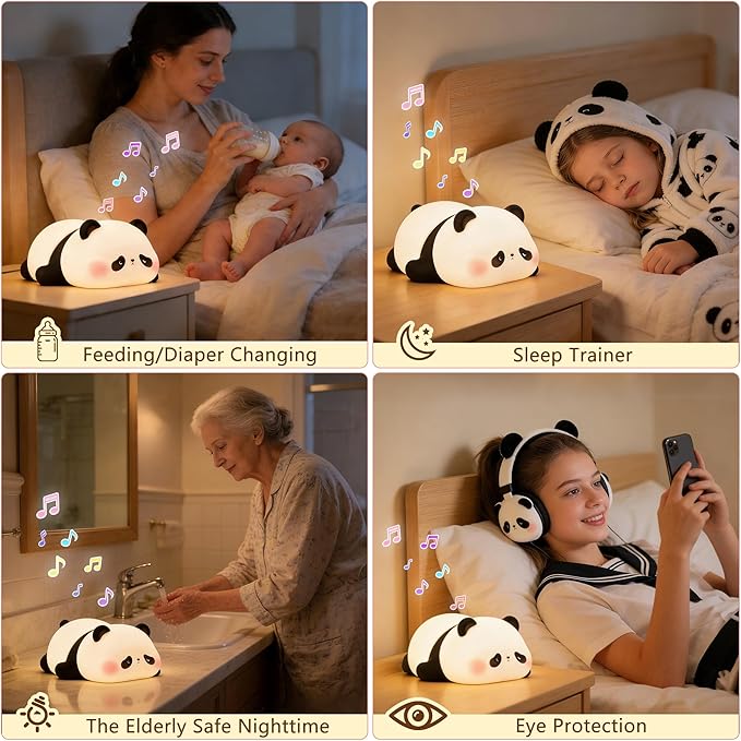 FAMIDUO Panda Night Light with White Noise, Sound Machine for Baby Toddler, Silicone Squishy Sleep Trainer, Dimmable Rechargeable Nursery Nightlight, Kids Sleep Aid,Room Decor, Cute Gifts for Girls