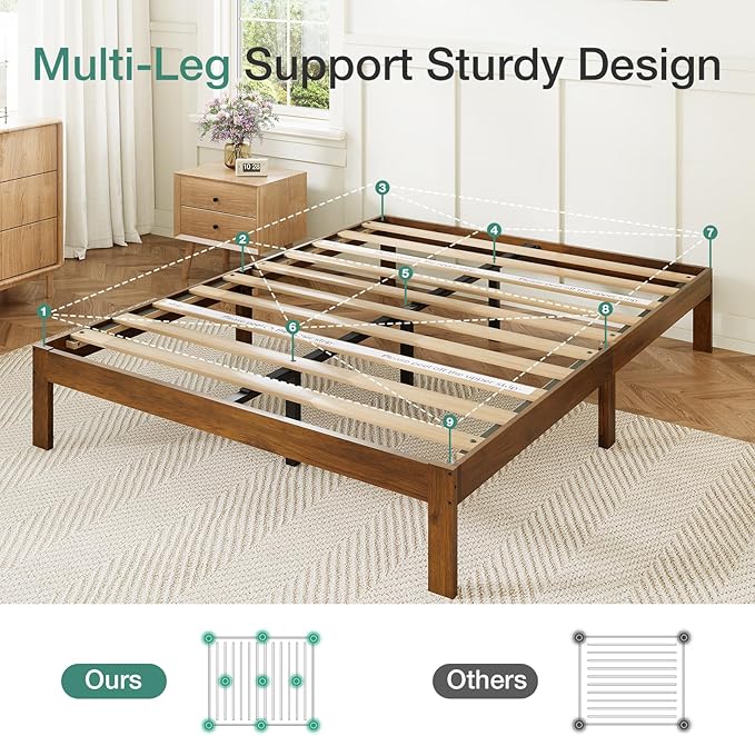 Novilla 12 Inch Full Size Bed Frame, Classic Solid Wooden Platform Bed Frame Full Size, Full Bed Frame Without Headboard, Sturdy Wood Slat Support, No Box Spring Needed, Easy Assembly, Walnut