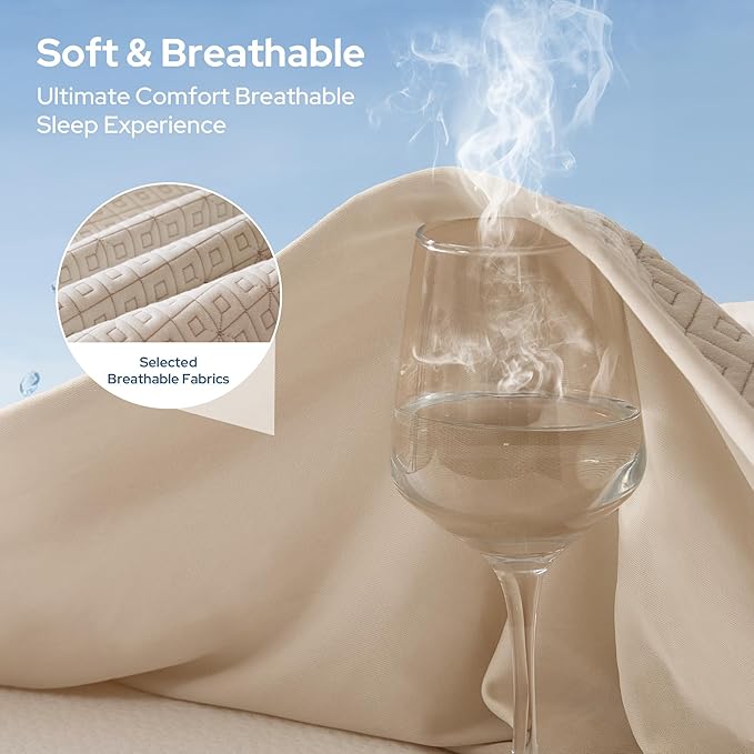 BEDLORE Full Size Mattress Protector, Waterproof Noiseless Mattress Cover with Stretchable Pockets for 6-15 inches Mattress, Soft Breathable Mattress Pad for College Dorm (Beige)