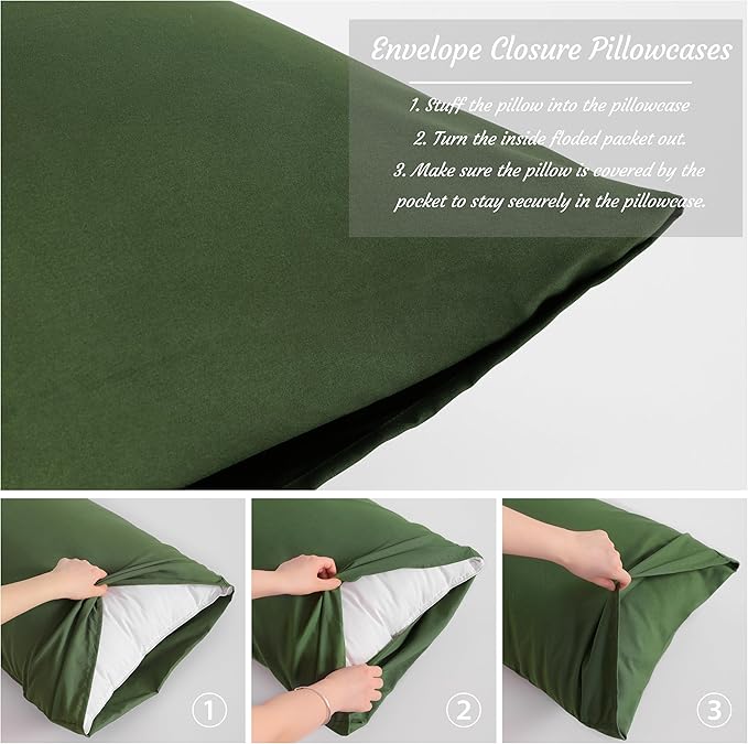 NTBAY Queen Pillow Cases Set, 2 Pack Brushed Microfiber 20x30 Inches, Olive Green with Envelope Closure, Soft, Wrinkle, Fade, Stain Resistant