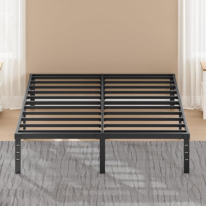14 Inch Metal Bed Frame Full Size, Heavy Duty Mattress Foundation with Underbed Storage Space, Sturdy Steel Slats Support, Easy Assembly, No Box Spring Needed, Black