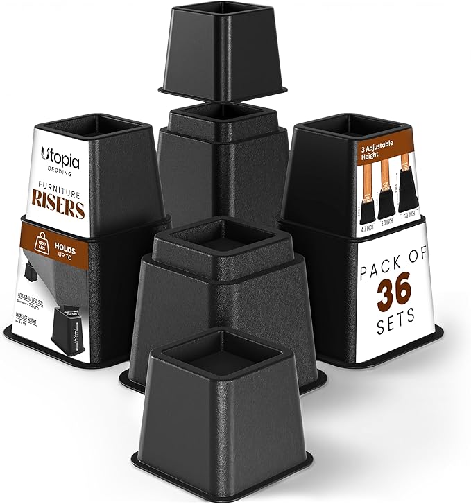 Utopia Bedding Bed Riser, 3 & 5 Inches Adjustable Furniture Risers for 8 Inch Combined Furniture Lift, Under Bed Storage & Dorm Room Essential, Supports Up to 1,300 lbs (36 Set, Black)