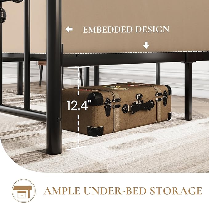 SHA CERLIN 14" Full Size Metal Platform Bed Frame/Victorian Headboard and Footboard/Steel Slats Mattress Foundation for Storage/No Box Spring Needed/Noise Free/Black