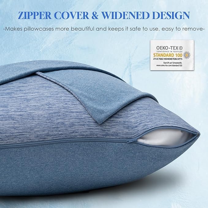 CHOSHOME Cooling Pillow Cases Zipper Pillow Covers Q-Max > 0.45 Zippered Pillowcases for Hot Sleepers, Soft, Breathable, Skin-Friendly, 4 Pack (Standard, 20"x26", Blue)