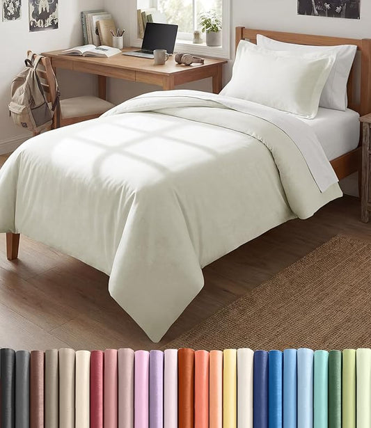 Duvet Cover Twin/Twin XL Size Set - Extra Soft Twin/Twin XL Duvet Cover 68" x 90" with 1 Pillow Sham - Hotel Luxury, Easy Care, Fade Free w/ Zipper Closures & Ties - Comfy, Cozy & Breathable (Ivory)